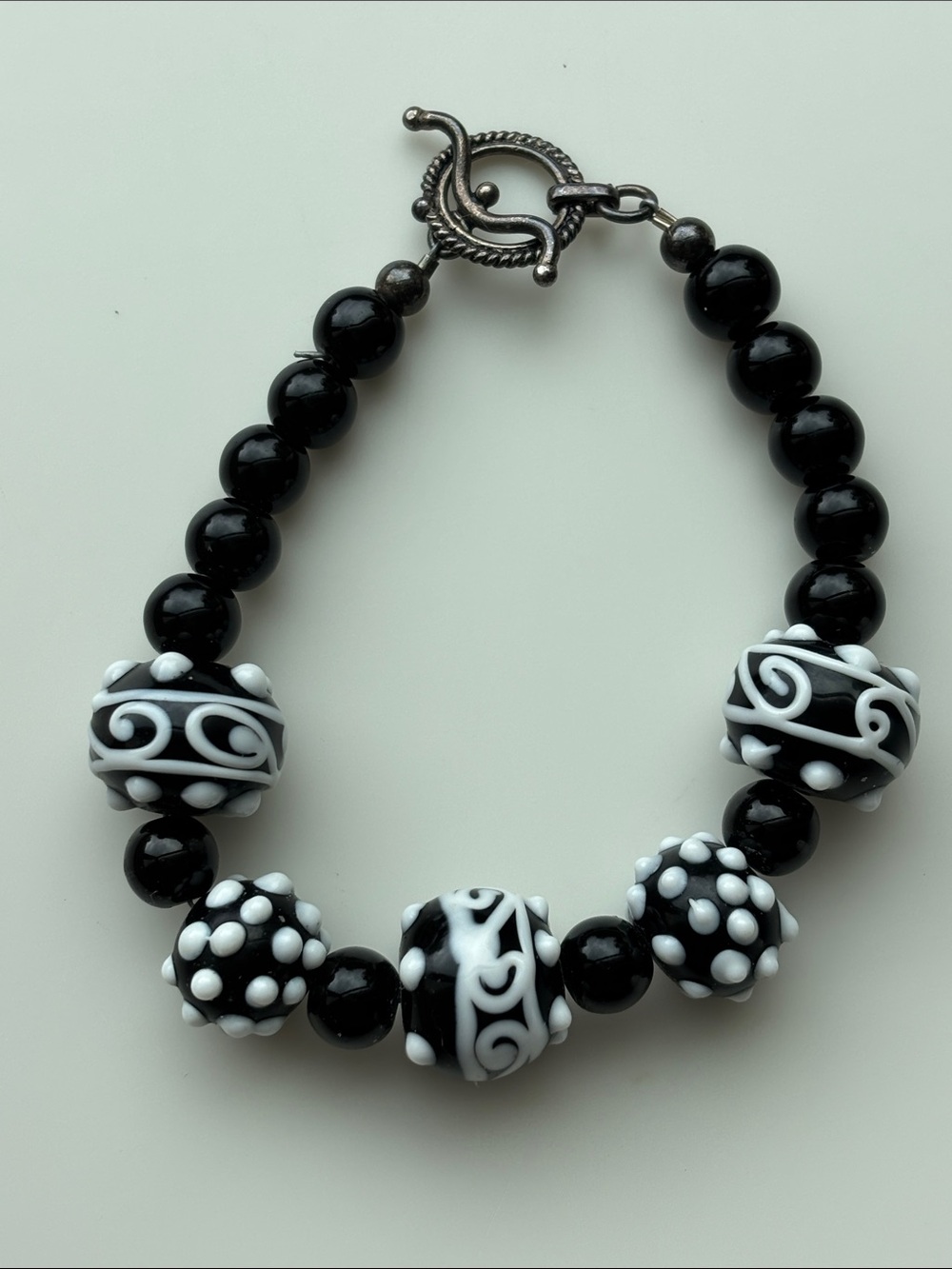 Dianna Dinka Glass Beads Black and White Beaded Statement Bracelet